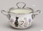 КАСТРЮЛЯ AGNESS ЭМАЛИРОВАННАЯ СО СТЕКЛЯННОЙ КРЫШКОЙ СЕРИЯ "LAVANDER CATS", 1,5 Л ДИА. 16СМ 943-075, шт