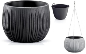 DKB240WS-B411  Горшок д/цветов Bowl Beton WS подвесной + технол-й горшок + цепочка (комплект) черный Диаметр: 23,8 смВысота: 16,1 см